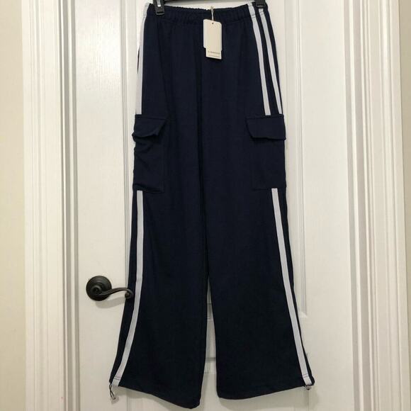 Commense Womens Side Panel Cargo Sweatpants Drawstring Long Pants Navy Large NWT - Picture 12 of 12